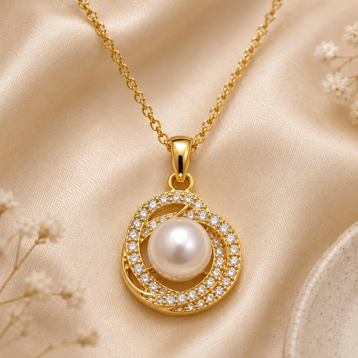 Gold Pearl Pendant Set with Chain