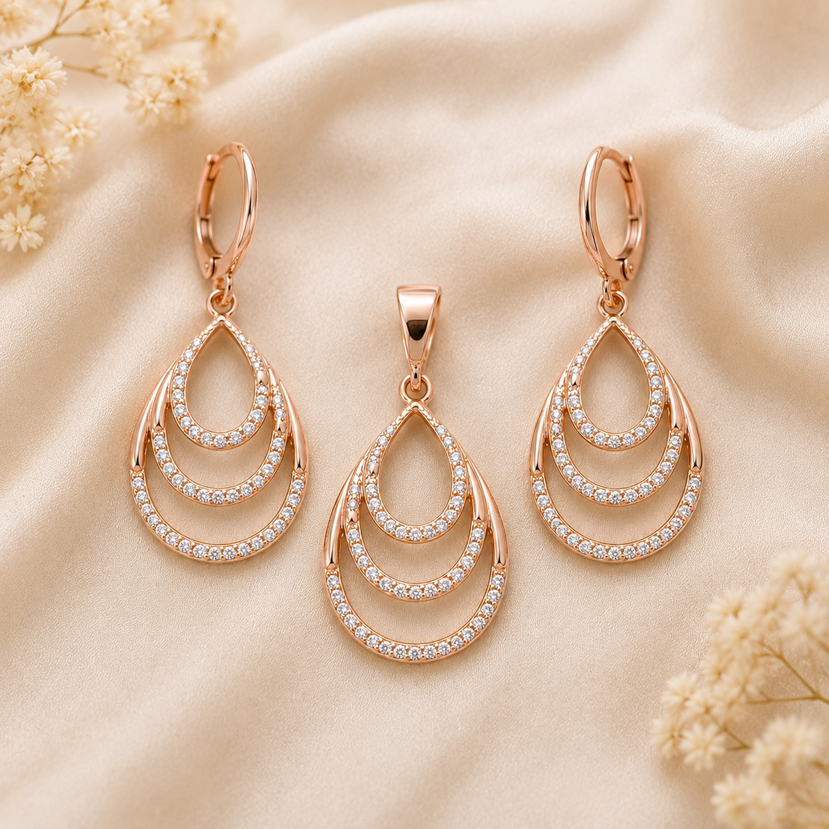 Rose Gold Designer Pendant & Earring Set