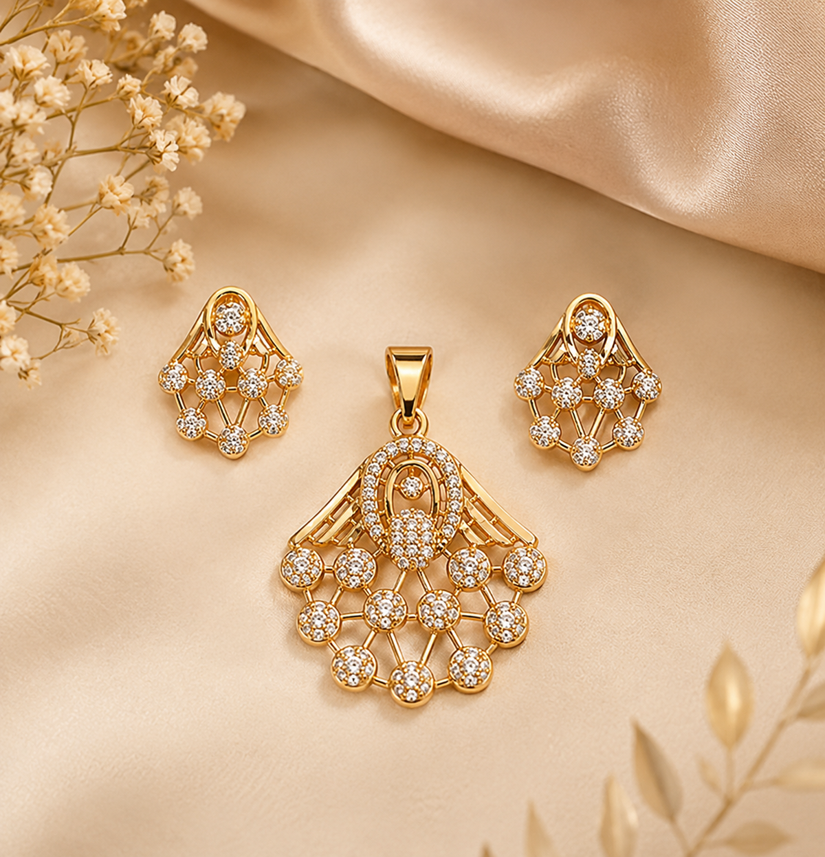 Rose Gold Geometric Crystal Pendant & Earring Set