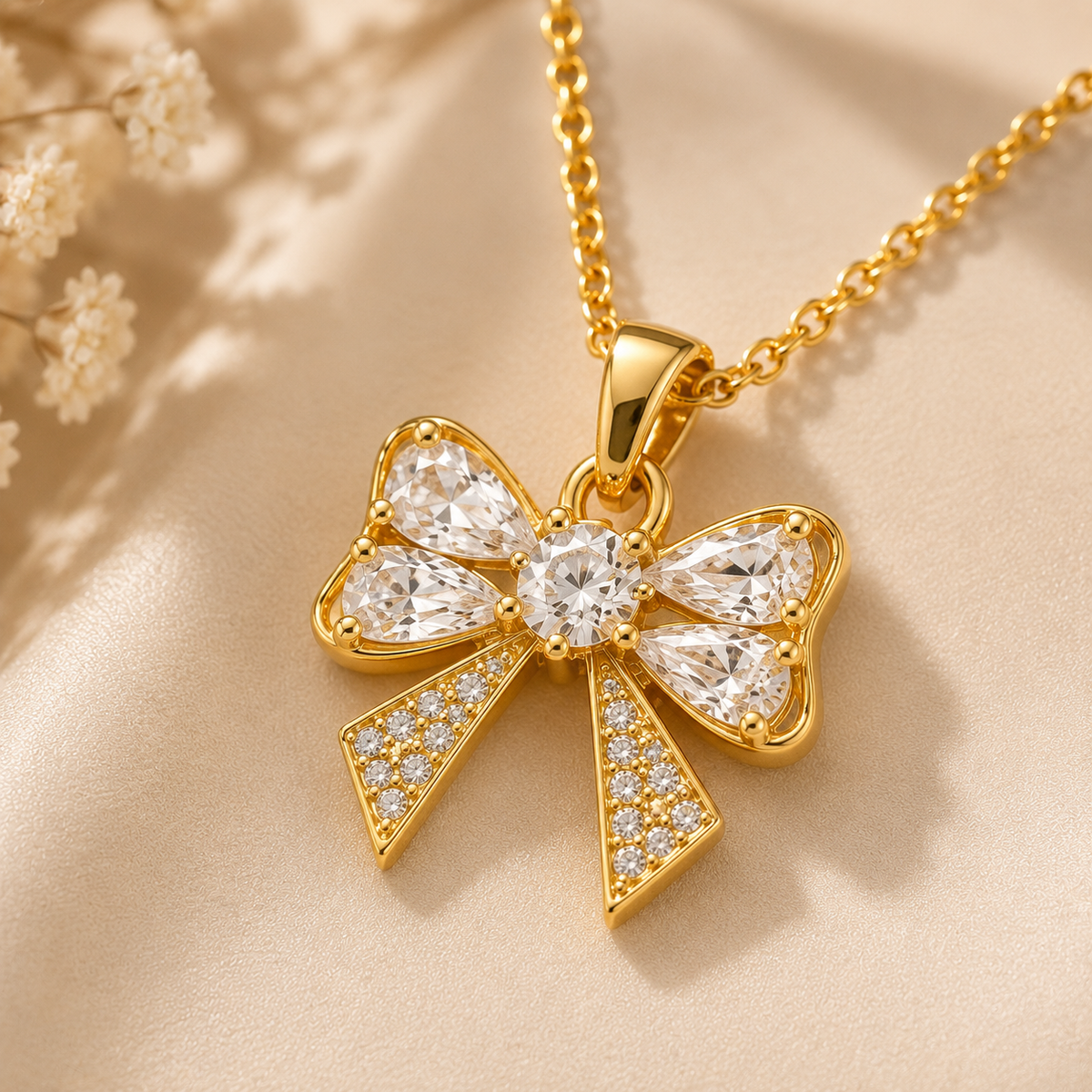 Gold Bow Pendant Set with Chain