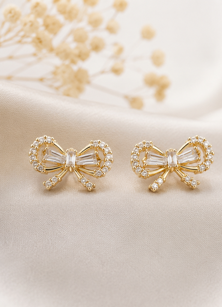 Elegant Crystal Bow Stud Earrings