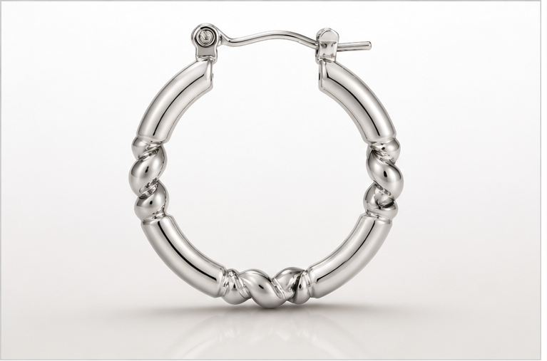 Modern Silver-Tone Textured Hoop