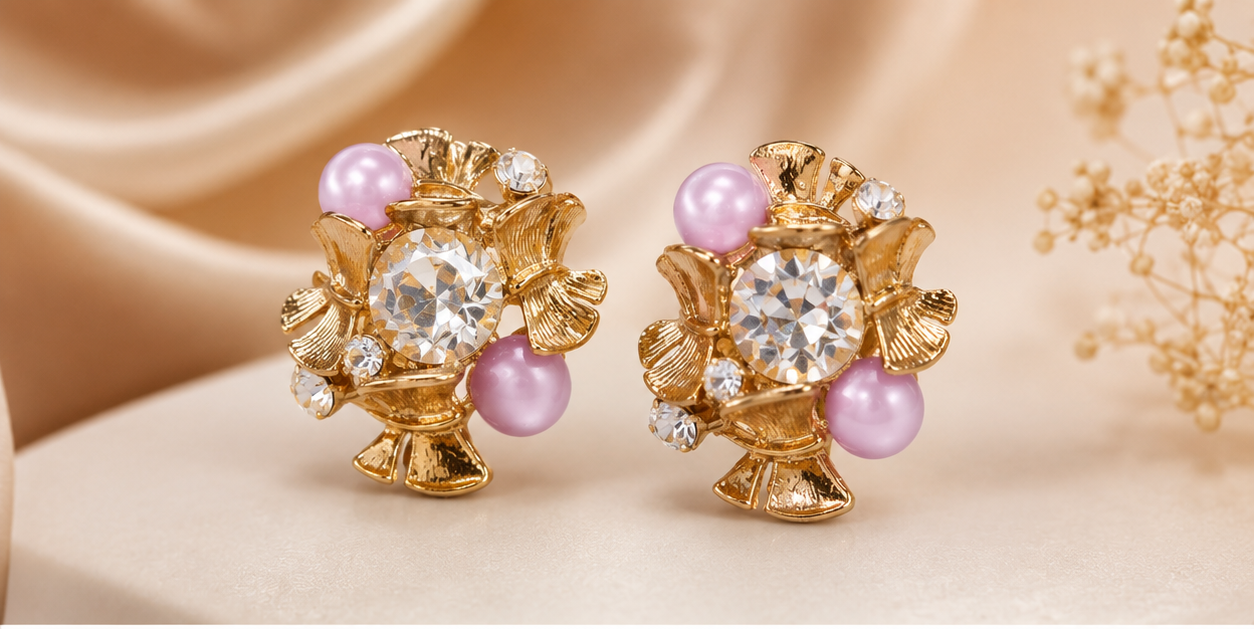 Floral Crystal Statement Stud Earrings