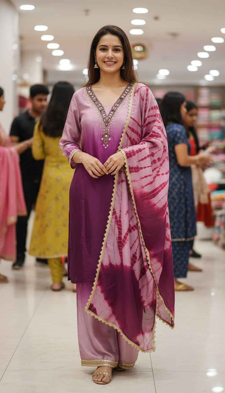 V - Neck Chinon - Lavender & Purpel