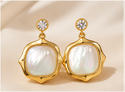 Gold-Tone Mother of Pearl Drop with CZ Stud