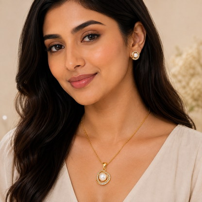Gold Pearl Pendant Set with Chain