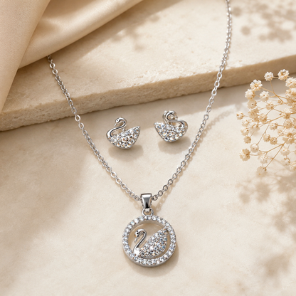 Silver Swan Pendant Set with Chain