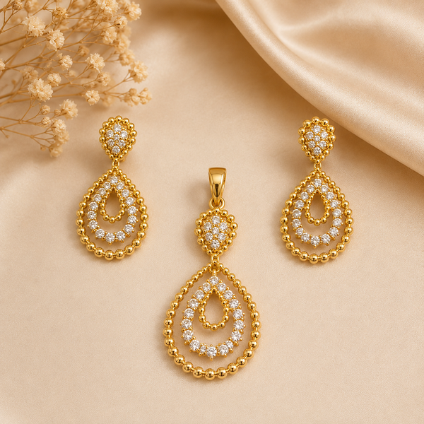 Rose Gold Drop Crystal Pendant & Earring Set