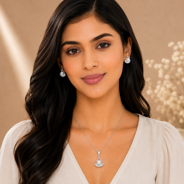 Silver Pearl Drop Pendant Set with Chain