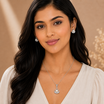 Silver Pearl Drop Pendant Set with Chain
