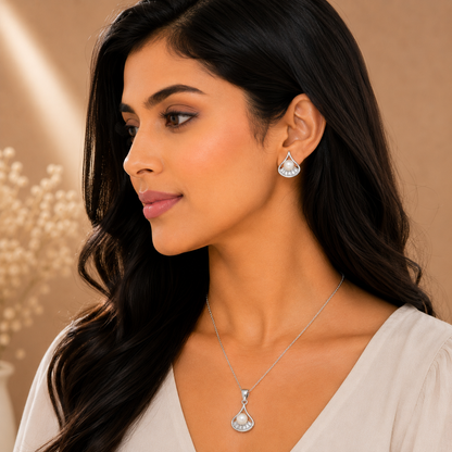 Silver Pearl Drop Pendant Set with Chain