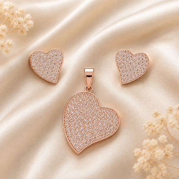 Rose Gold Heart Pendant & Earring Set