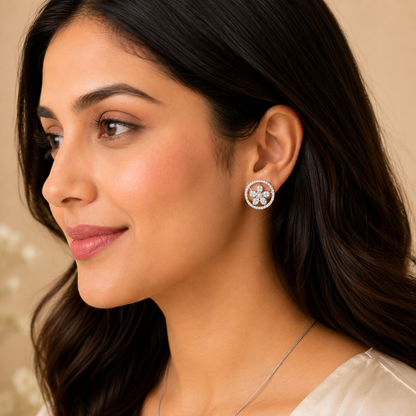Silver Floral Cluster Pendant Set with Chain