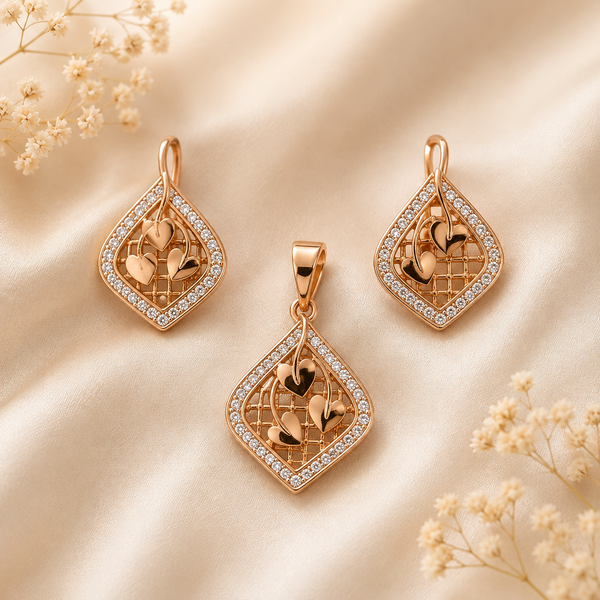 Rose Gold Sparkling Pendant & Earring Set