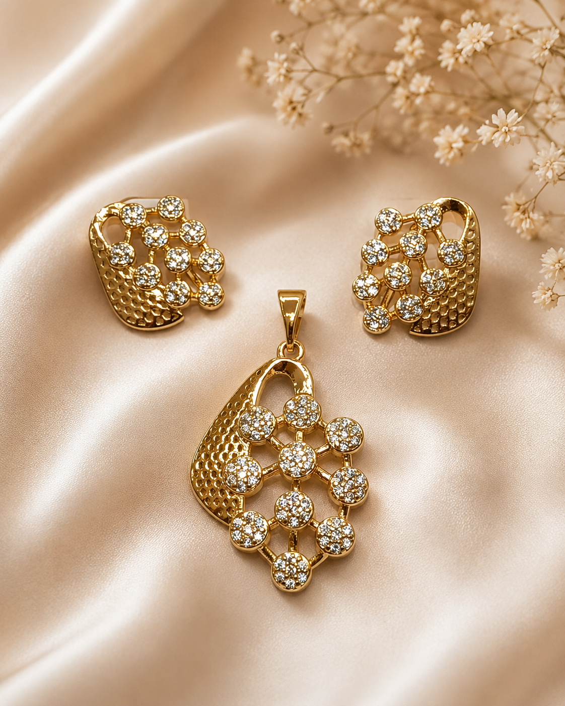 Rose Gold Contemporary Stone-Studded Pendant Set