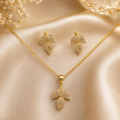 Gold Leaf Pendant Set with Chain