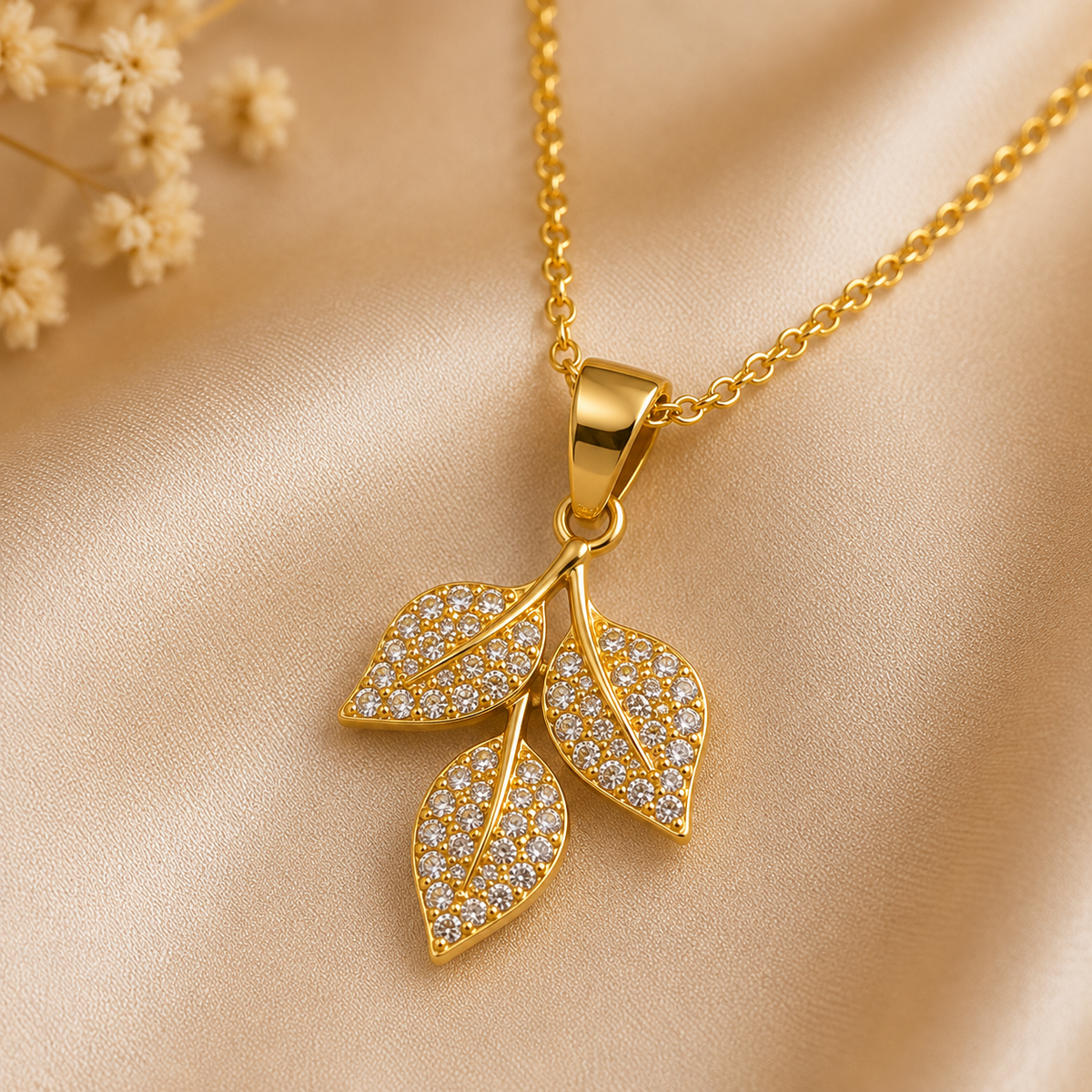 Gold Leaf Pendant Set with Chain