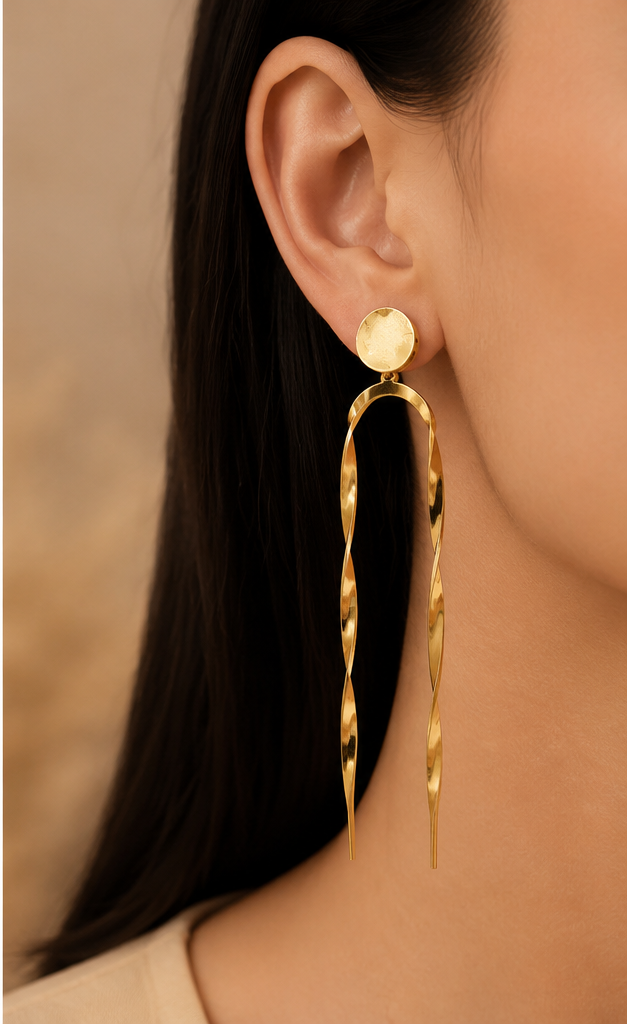 Modern Twisted Gold-Tone Long Drop