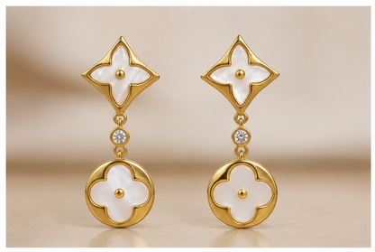 Luxury White Clover Gold-Tone Drop