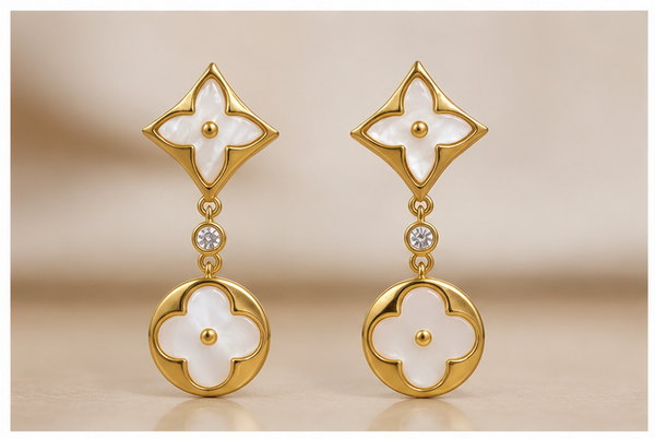 Luxury White Clover Gold-Tone Drop