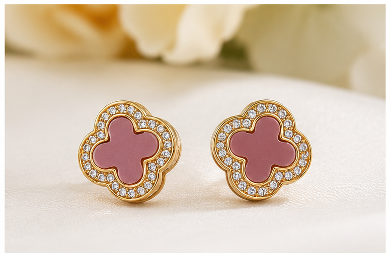 Pink Clover Stud Earrings
