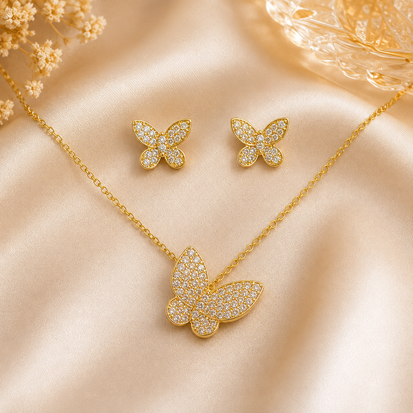 Gold Butterfly Pendant Set with Chain