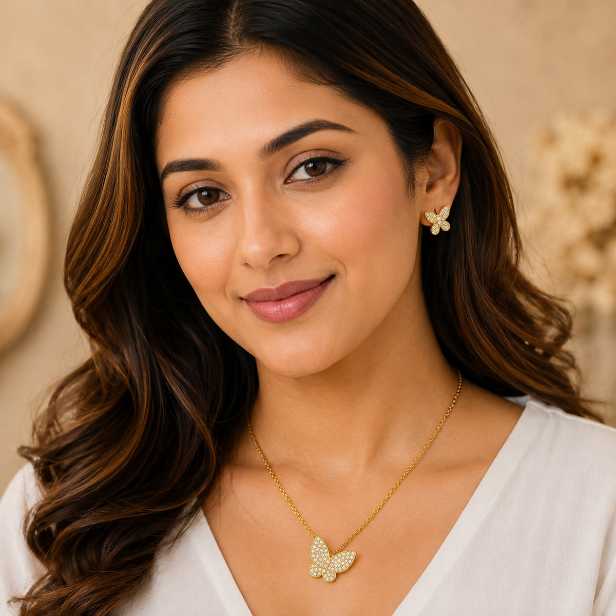 Gold Butterfly Pendant Set with Chain