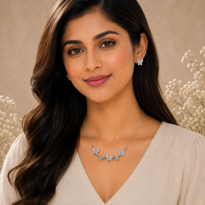 Silver Butterfly Necklace Set with Chain