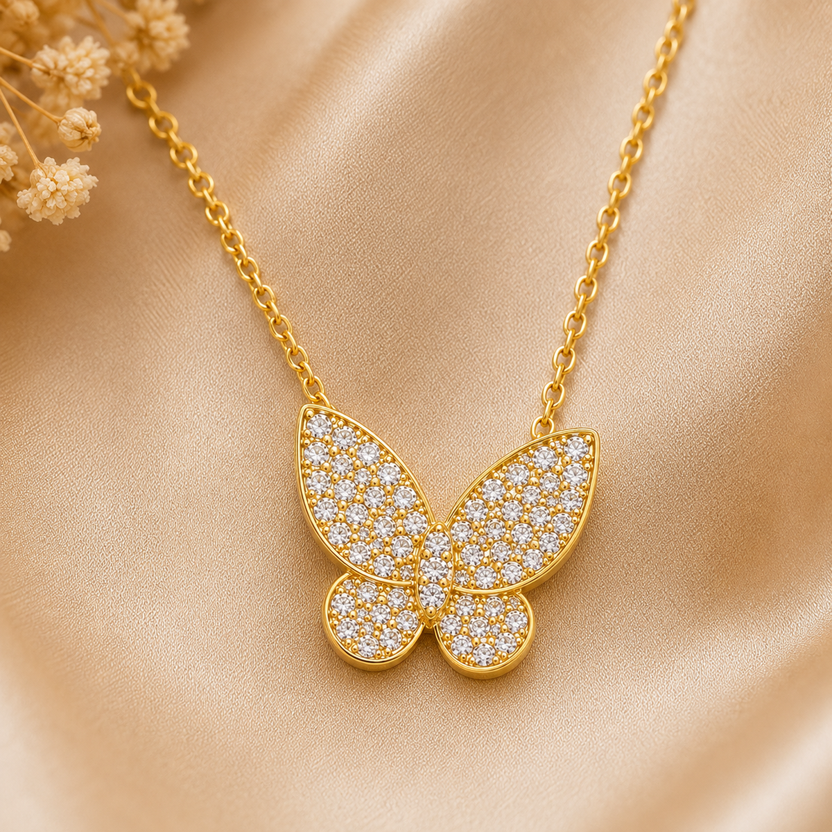 Gold Butterfly Pendant Set with Chain