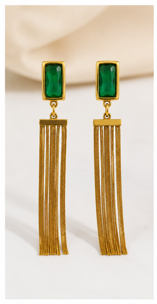 Emerald Green Crystal Tassel Drop