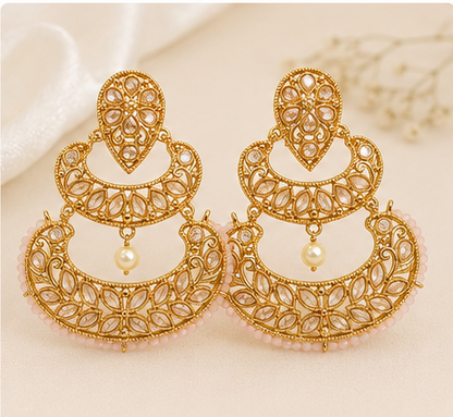 Gold-Tone American Diamond Chandbali  with Pearl Drop