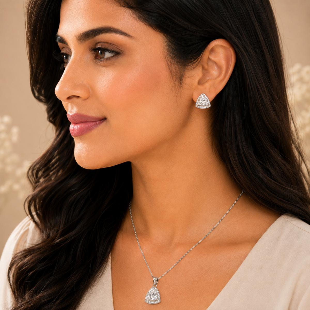 Silver Triangle Pendant Set with Chain