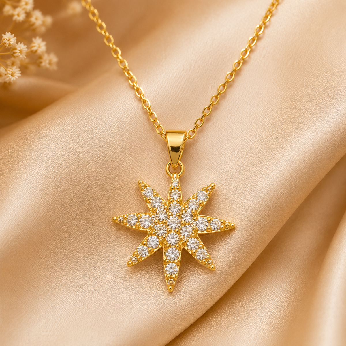 Gold Starburst Pendant Set  with Chain