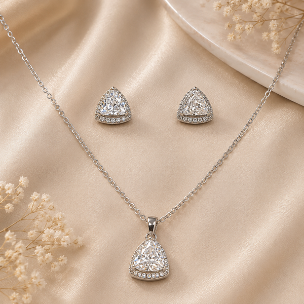 Silver Triangle Pendant Set with Chain