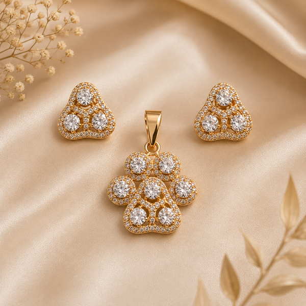 Rose Gold Crystal Cluster Pendant & Earring Set