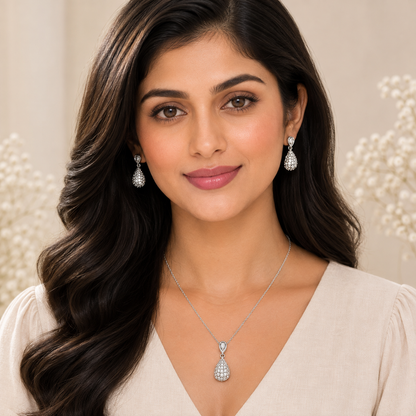 Silver Drop Pendant Set with Chain