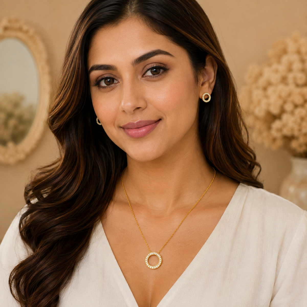 Gold Circle Pendant Set with Chain