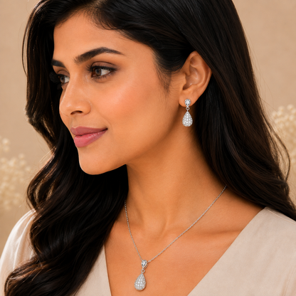 Silver Drop Pendant Set with Chain