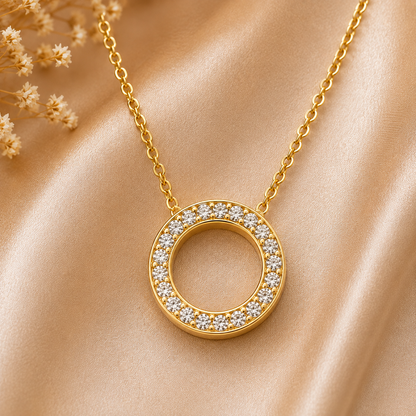 Gold Circle Pendant Set with Chain