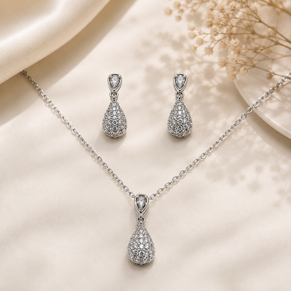Silver Drop Pendant Set with Chain