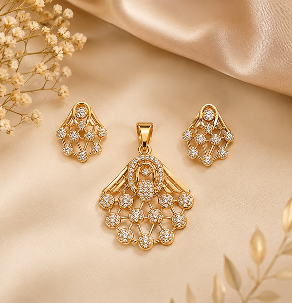 Rose Gold Geometric Crystal Pendant & Earring Set