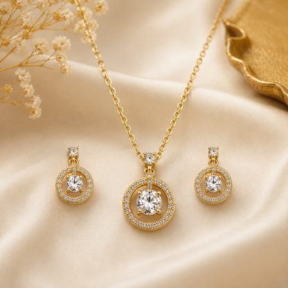 Gold Halo Pendant Set with Chain
