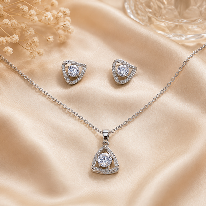 Silver Triangle Halo Pendant Set with Chain