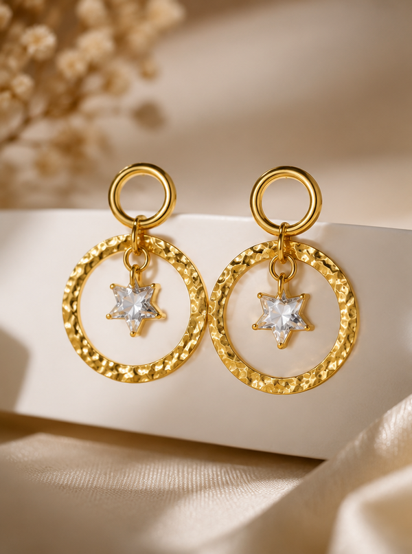 Gold-Tone Textured Hoop with Crystal Star Charm
