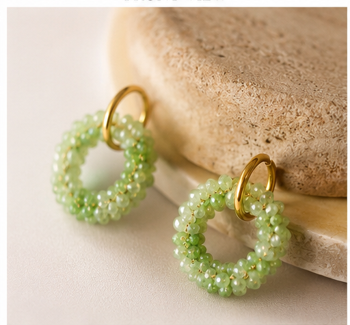 Handcrafted Green Crystal Beaded Hoop