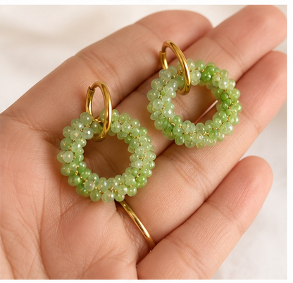 Handcrafted Green Crystal Beaded Hoop