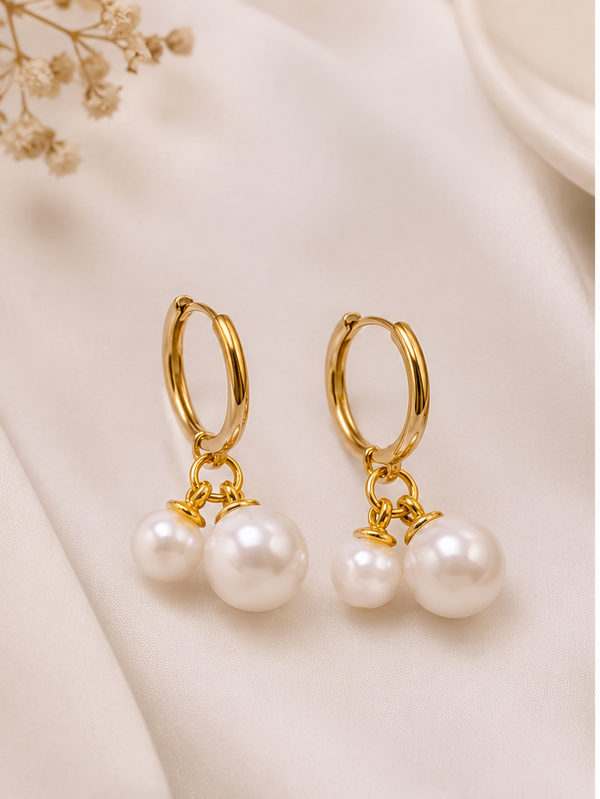 Elegant Double Pearl Gold-Tone Hoop