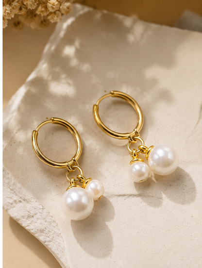 Elegant Double Pearl Gold-Tone Hoop
