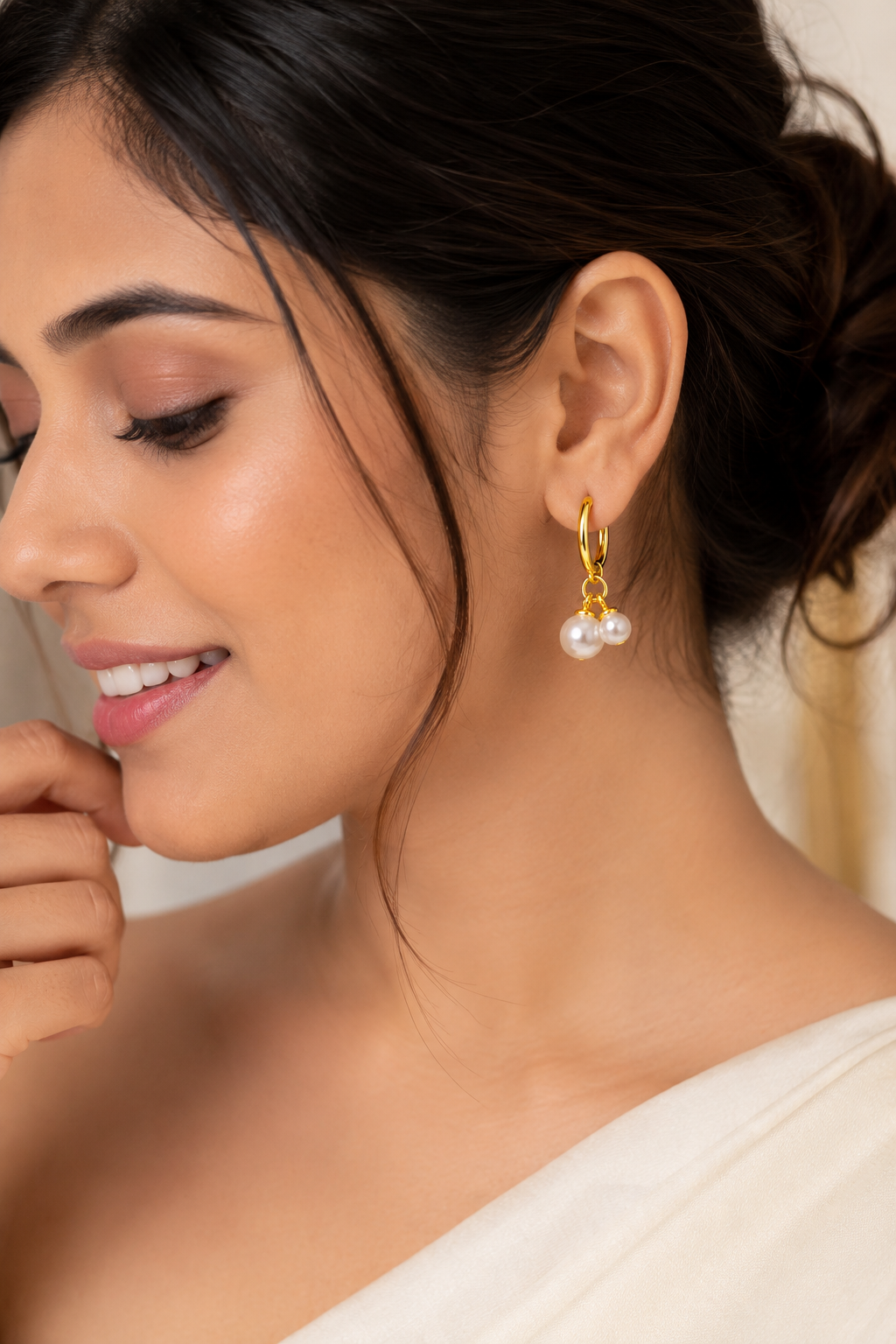Elegant Double Pearl Gold-Tone Hoop