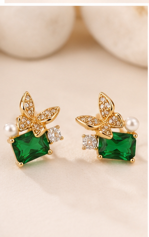 Emerald Bloom Floral Stud Earrings with CZ